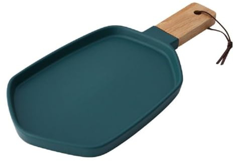 MAGICVOGEL Servierteller mit Holzgriff Keramik Frühstücksteller Steakteller Salatteller 30.7x15.3x2.2cm Speiseteller Pastateller Steakteller für Küche Restaurant Esszimmer Café (Grün)