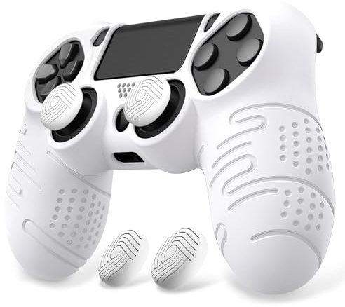 playvital Cover Custodia per ps4 Controller Joystick, Bianco | Silicone Case Antiscivolo per ps4 Slim Pro Joypad, 2 Gommini Copri Levette Analogiche, Protezione da Urti, Linea&Punto