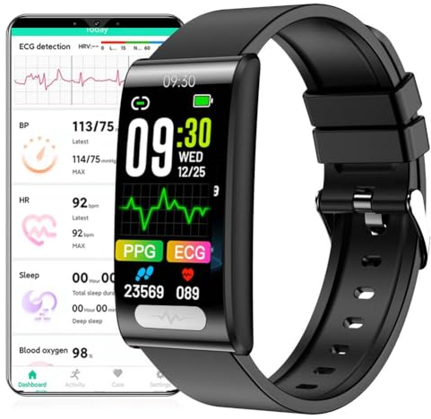 DigiKuber Smart Watch ECG, 1,47 Inches Waterproof Smartwatch with Blood Pressure, SpO2, Heart Rate, Body Temperature, Message Call Reminder for Android iOS