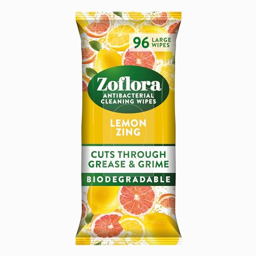 Zoflora Lemon Zing Antibacterial Biodegradable Wipes, 1 x 96 Wipes, Multi-Surface Cleaning Wipes, Kills 99.9% of Bacteria & Viruses, Citrus Fresh Scent
