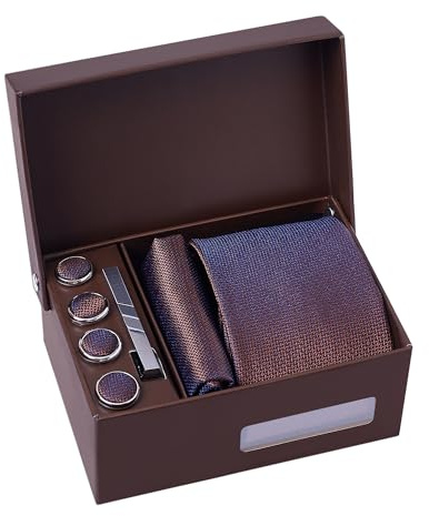 BRERA 67 Set Krawatten für Herren mit Taschentücher, Manschettenknöpfe, Krawattenklammer und Knopfdeckel elegant für Office, Hochzeit, Anzug, Hemd | Geschenkbox Hochzeit Herren | Männer Geschenkset