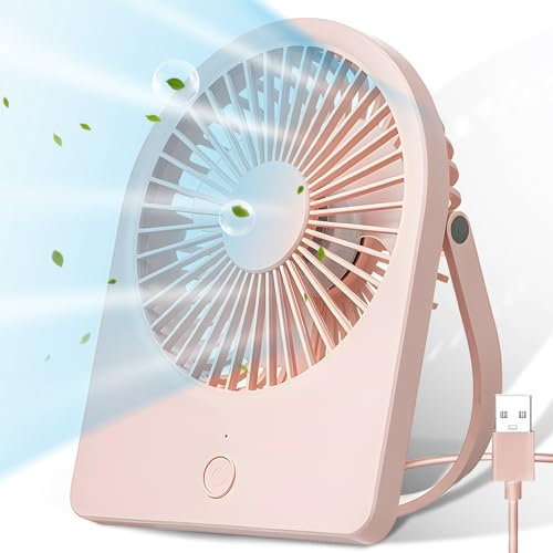 TOVE KNIGHTY Ventilatore da scrivania USB, ventilatore da tavolo a 3 velocità, ventilatore silenzioso, ventilatore portatile per ufficio, casa, camera da letto, auto, campeggio, colore rosa