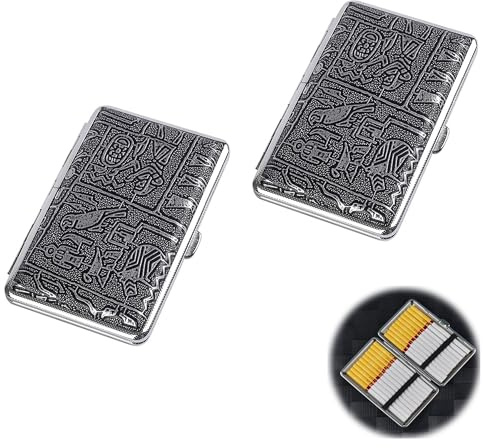 LONGHAO 2 pcs Zigarettenetui Slim Zigarettenbox Leder Metall | für 20 Slim Zigaretten Oder 14 Normal Zigaretten, Zigarettenbox Leder Metall Cigarette Case,Zigarettenetui Klein