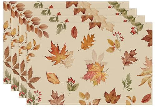 Bonhause Ahornblätter Fallen Tischsets 4er Set, Saisonaler Herbst Platzsets Waschbar Platzdeckchen für Küche Tisch Dekoration Drinnen Urlaub Party Dekor 30x45cm