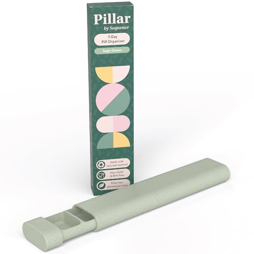 PILLAR 7-Tage Pillendose Wochenbox | Tablettenbox mit Schiebemechanismus | 7 Fächer von Montag–Sonntag | Medikamentenbox für Vitamine & Supplemente | BPA-frei |Salbeigrün