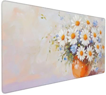 Gaming Mauspad XXL Gänseblümchen Mousepad 800x400x4mm Blume Verlängertes Mauspad Schreibtischauflage,Genähte Kanten Mauspad,Verbessert Präzision Geschwindigkeit Wasserdicht Geeignet für Büro,Spiele