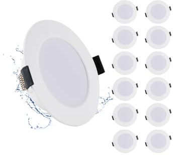 Grebeam 12 * 5W LED Techo Empotrable 450LM, Ojos de Buey LED para Techo, Blanco Natural 4000K, Diámetro Agujeros ø75-90mm, Downlight para Baño Cocina, Salón