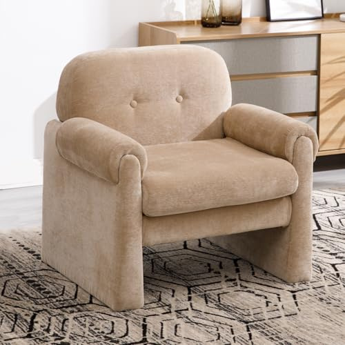 chairus Ohrensessel Klein Wohnzimmer, Chenille Loungesessel mit Armlehne, Einzelsessel Modern Polstersessel für Schlafzimmer Balkon (Khaki)