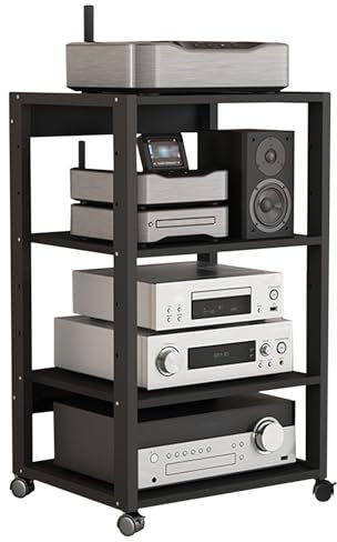 Mueble de TV de Madera,Mueble Equipo Hifi con 3/4/5/6 estantes para Consolas Videojuegos DVD y 4 Ruedas,Mesa TV,Mueble Television,Diseño Moderno,para Equipos de Medios Audio Video(50x40x90cm/19.6x15.7