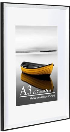 Baoee A3 Black white Two Tone Picture Frame with A4 Mount,photo frame with acrylic glass, A3 Frame,Poster Frame, certificate frame,Wall Mountable