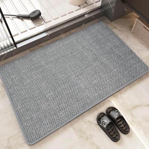 LeKuni Tapis de bain ultra fin 40 x 60 cm, antidérapant, tapis de bain super absorbant pour sol de salle de bain, séchage rapide confortable, passe sous la porte, la douche, le lavabo - Gris clair