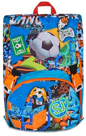 SJ GANG STYLE JAM GANG Zaino Scuola Estensibile Big, Blu, Zaino con Divisorio Interno, Tasca Superiore con Patch Riposizionabili, Tasca per Borraccia, 24 L, Zaino Scuola Elementare, Zaino Bambino