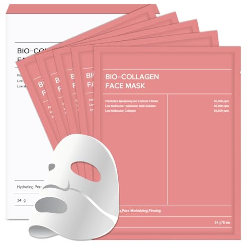 Maschera Collagene Viso, Bio Collagen Real Deep Mask - 5 Pezzi - Idratazione Profonda & Effetto Lifting | Pelle Luminosa e Compatta per Tutti i Tipi di Pelle
