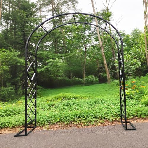 Heavy Duty Steel Garden Arch 180 220 260 340 300 140 cm, Outdoor Arbor Trellis for Climbing Plants Vines and Roses, Sturdy Wedding Archway Arbour Stand for Ceremony Decoration(Black,WxH 260x230cm)
