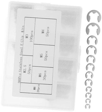 ABOOFAN Kit Surtido de 300 Anillos de Retención Tipo E de Acero Inoxidable 304 Resistencia Oxidación y Caja Transparente para Ranuras en Máquinas