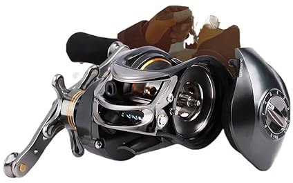 Carrete de pesca multiusos, híbrido, giratorio, ligero, apto for agua salada, con rodamientos de lance suave, ideal for pesca de carpas, surfcasting, con bobina trenzada y flotador.(Right Hand)