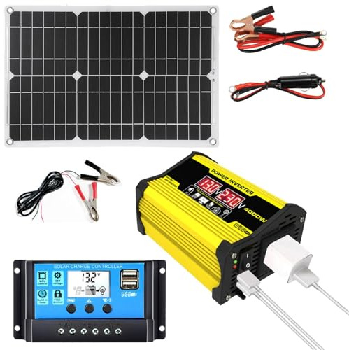 Kit D'alimentation Solaire - Panneau Solaire 18 W 12 V Avec Onduleur Et Chargeur | Configuration Complète CC CA 110 V/220 V, Régulateur 300 W 30 A Avec Deux Ports USB Et Écran LED Pour Téléphones