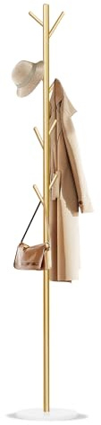 Wtiujhg Coat Rack, Metal Freestanding Coat Rack with 8 Hooks, Sturdy Coat Tree with Natural Marble Base for Coats, Hats, Scarves and Handbags for Entryway, Hallway, Bedroom, Office,Dorm (Gold)