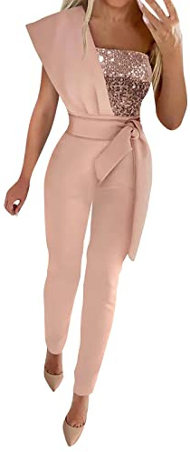 Enterizos para Mujer Elegantes-Mono De Cuentas Decorativo con CinturóN Sin Mangas Delgado De Color SóLido De Empalme De Moda para Mujer Vestido Invierno Recto