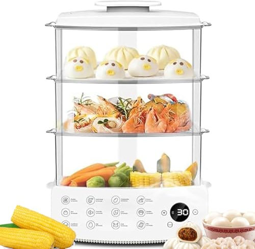 Vaporiera elettrica per alimenti – 3 livelli 12L multifunzione per verdure con timer, touch screen, preimpostato 24 ore e protezione anti-bruciature per una cucina sana
