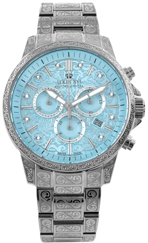 LOUIS XVI Palais Royale 2.0 1823 - Ø 43 mm - orologio da uomo - impermeabile - bracciale argento - quadrante bambino blu con diamanti - movimento al quarzo svizzero