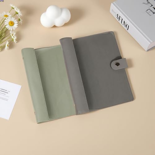Ringbuch A5, 2 Stück A5 Transparent PVC Binder, 6 Ring Weich Notizbuch Binder mit Druckknopfverschluss für Büro-,Schul- und Reisearbeiten (Green + Grey)