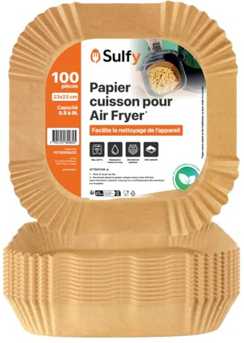 100 pièces Papier Cuisson pour Air Fryer (20x20 cm) Carré Paper Liner Friteuse, Papier Air Fryer Carré Antiadhésif Pour Friteuse Sans Huile 5 à 7 litres - Idéal pour la cuisson saine