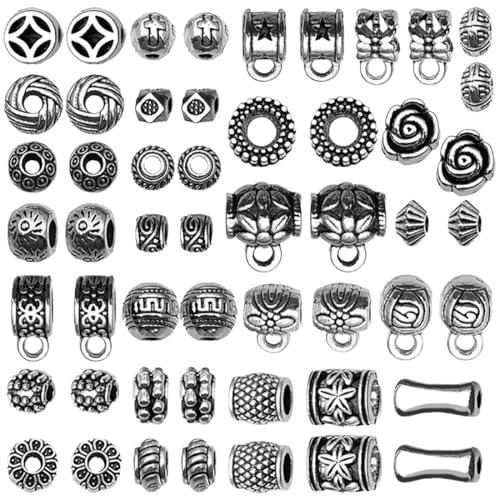 JYNXOR 52 Stück Zwischenperlen Metall silber Metallperlen Perlenkappen Spacer Perlen Bastelperlen Zum Auffädeln mit Loch Zwischenperlen Für Armbänder Metall Silber für DIY Schmuck Herstellung