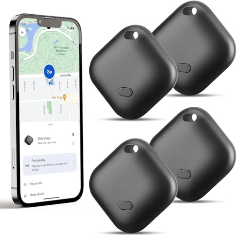 Android Smart Tag, Android Tracker mit Google Find My Device“ APP (nur Android), IP67 Waterproof Smart Finder für Gepäck/Taschen/Schlüssel/Brieftasche, Schwarz-4Stück