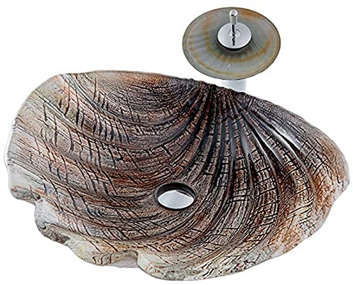 IYUESQ Lavabo de encimera de Vidrio Templado, Lavabo con Forma de Concha, Lavabo y Grifo de latón Original para baño, para remodelación de baño, B