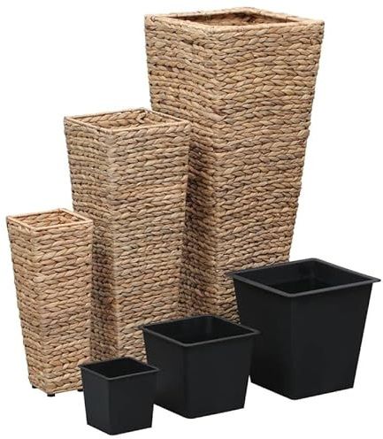Eleganz Lot de 3 pots de fleurs en jacinthe d'eau avec cadre en acier, durables et élégants, pour jardin, balcon et terrasse, idéal pour l'entretien des plantes