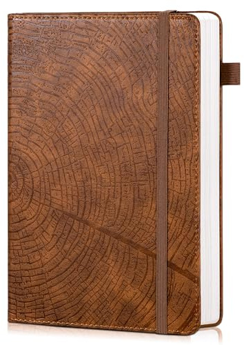 CAGIE Tagebuch für Erwachsene, 256 Liniert Seiten, Baum Jahresring | Leder, A5 Hardcover, 180° Flach Aufklappbar, Arbeit, Tagebücher für Männer, Braun