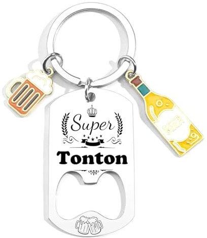 JRZDFXS Cadeau Tonton Porte clés Super Tonton cadeau pour tonton anniversaire décapsuleur Porte-clef Tonton Noel Cadeau Baptême