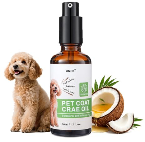 UNEK Huile démêlante Naturelle sans Parfum pour Chiens et Chats 50 ML– Conditioner sans rinçage, Anti-nœuds, nourrit et Fait Briller, à l’Huile de Coco
