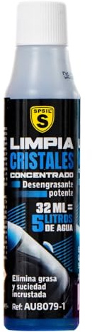SPSIL Limpiacristales Superconcentrado para Coche, Eliminador Película Aceite e Insectos, Limpieza Parabrisas y Vidrios con Mejorada Visibilidad, Fórmula Antilluvia y Antivaho 32ML AZUL