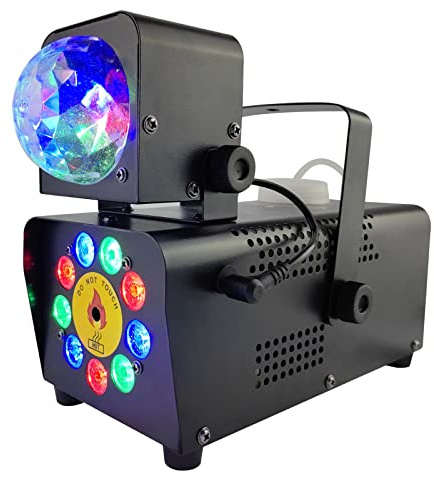Disco Rauchmaschine mit 12 Farben und 9 Lichteffekt Mini LED Nebelmaschine,Acht Minute Aufwärmen, Sprü 8-10m, Fernbedienung Nebel Maschine Für Partys, Bars, Bühne, Weihnachten, 500W fog machine