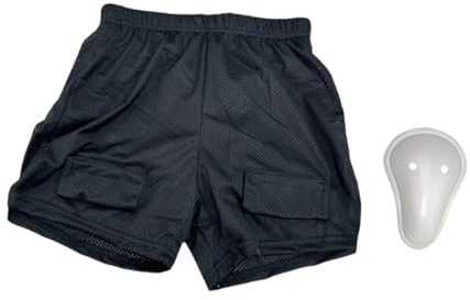 ICDKOYK Lösa hockeyshorts för män, supporterkärna i mesh, ger komfort och viktigt skydd under spel, ishockeyskydd, shortsskydd , med grenutskal , S