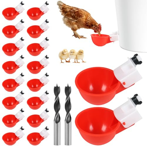 Widisun Automatische Hühnertränke 18er Set, Geflügeltränke Mit 2 Metallbohrern für Hühner, Geflügel, Tauben, Wachteln - Tränkesystem für Käfig, Stall - Anti-Leck, einfache Reinigung