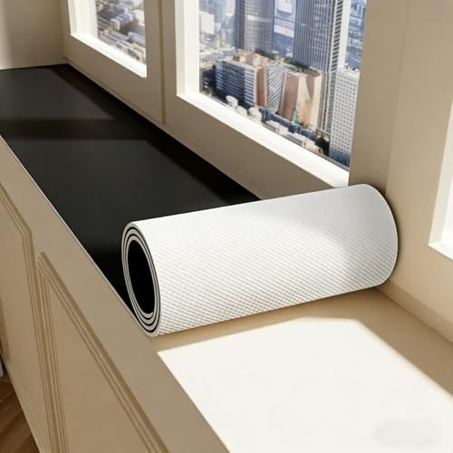 Solid Color Window Sill Mat, Narrow Waterproof Window Sill Cover, Trimmable Customizable Bay Windowsill Cushion with Non-slip Backing(Black,L50x15cm(20x6))