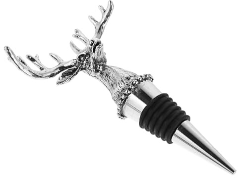 Kichvoe Bouchon de Bouteille en Alliage Argenté Tête de Cerf, Bouchon de Bouteille Créatif et Pratique, Joint Torique en Caoutchouc, pour Conservation Vin et Boissons Pétillantes,