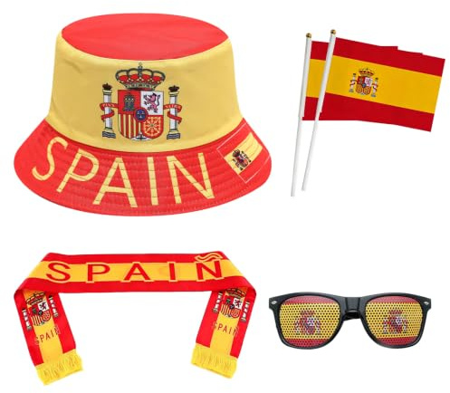 7 Piezas Para Aficionados España, Gorro, Bufanda, Gafas, Banderas, Pegatinas Faciales Para Fútbol, Fiesta, Bar, Estadio, Casa Y Celebración Roja Amarilla