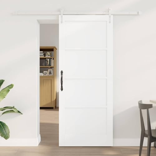 Schiebetür ORKDAL Weiß 83 x 202 cm aus massivem Kiefernholz mit Schienensystem