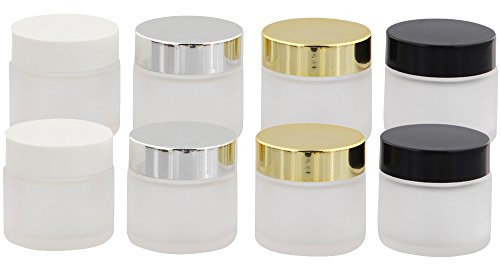 Matt Glas-Tiegel 30 ml mit Gold Deckel, Leere Kosmetex Glas Creme-Dose, Kosmetik-Dose aus Mattglas, 8× mix Set