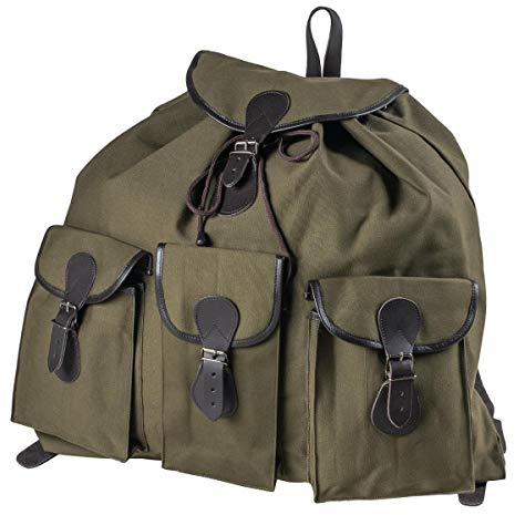 Fritzmann Jagdrucksack 60x65cm aus Leinen mit Lederbesatz Leinenrucksack Wandertrucksack Trekking (60x65 cm)