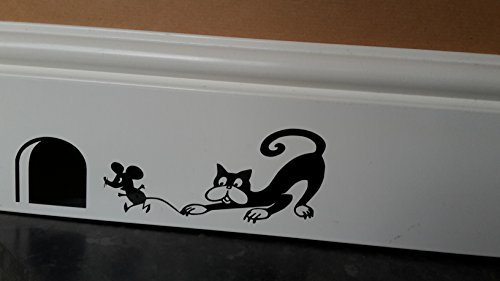 uksellingsuppliers Adhesivo decorativo de vinilo para pared con diseño de gato y ratón, 19 cm x 6 cm