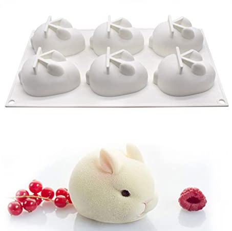 OCPO KITCHEN Ostern Kaninchen Silikonform, Kaninchen Form Silikon Backform, 3D Silikonform Backen für Dessert, Pudding, Kuchen, Schokolade, Gelee, Muffin, Brot (6 Mulden)