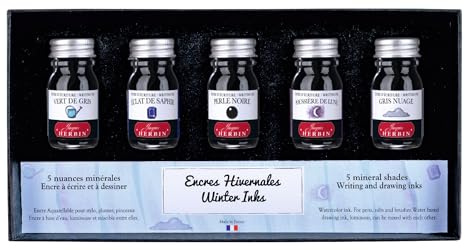 Jacques Herbin 18504T - Set med 5 flaskor med 10 ml bläck för reservoarpennor och rullskridskor, diverse vinterfärger. Tillverkad i Frankrike
