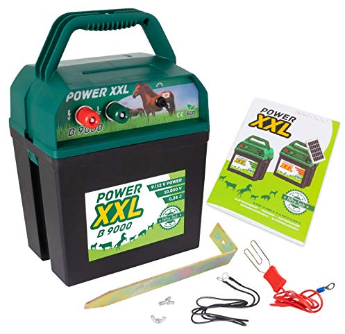 Power XXL B 9.000 Effektives Weidezaungerät 9V/12V Elektrozaungerät für einen sicheren Weidezaun, Pferd, Pony, Rind