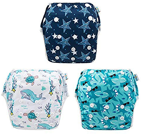 Babygoal Baby & Toddler Boy and Girl Swim Diapers, Reusable Adjustable Washable One Size Fits 6M-3T Gifts and Swimming Lessons 3 Pack 3ZSD07