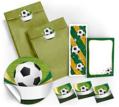 10 Notizblöcke + 10 Lesezeichen + 10 Geschenktüten/grün + 10 Aufkleber Fussball Mitgebsel Gastgeschenk beim Geburtstag Kindergeburtstag Fußball-Turnier Jungen Mädchen